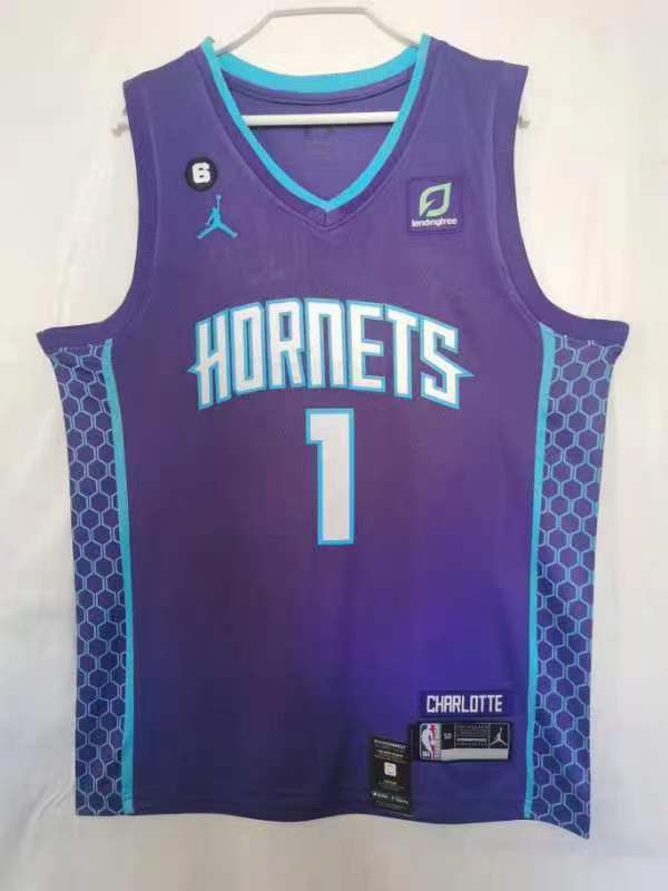 Men Charlotte Hornets #1 Ball Purple Game 22-23 NBA Jersey->netherlands(holland) jersey->Soccer Country Jersey